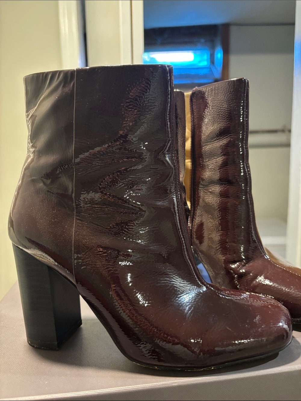 Vince Camuto Glossy Burgundy Patent Ankle Boots